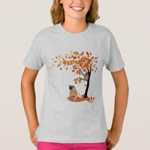 Pug Owl And Fall Tree Pug Owner Funny Pug Autumn T-Shirt