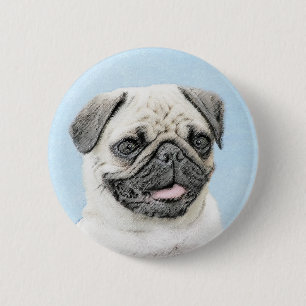 Pug Painting - Cute Original Dog Art 6 Cm Round Badge
