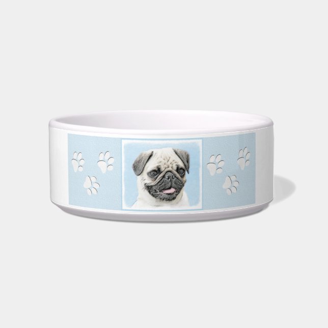 Pug Painting - Cute Original Dog Art Bowl (Right)