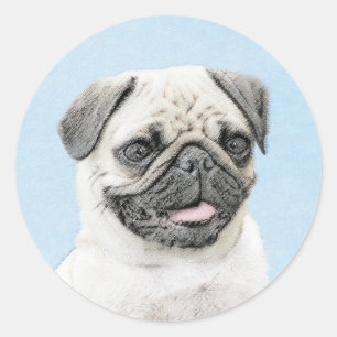 Pug Painting - Cute Original Dog Art Classic Round Sticker