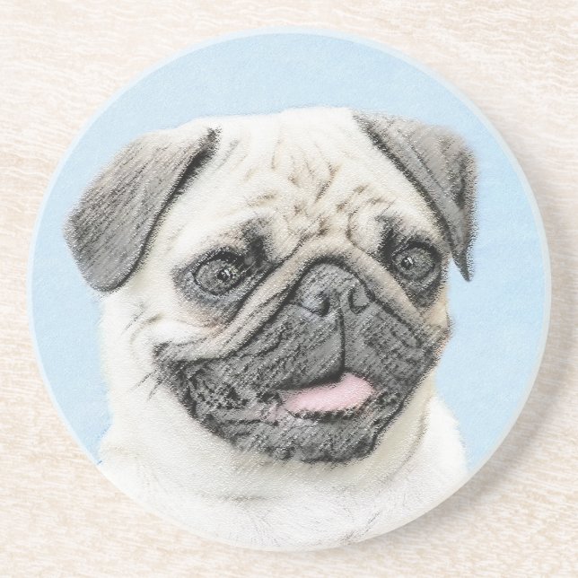 Pug Painting - Cute Original Dog Art Coaster (Front)