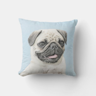 Pug Painting - Cute Original Dog Art Cushion