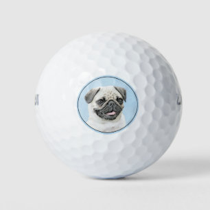 Pug Painting - Cute Original Dog Art Golf Balls