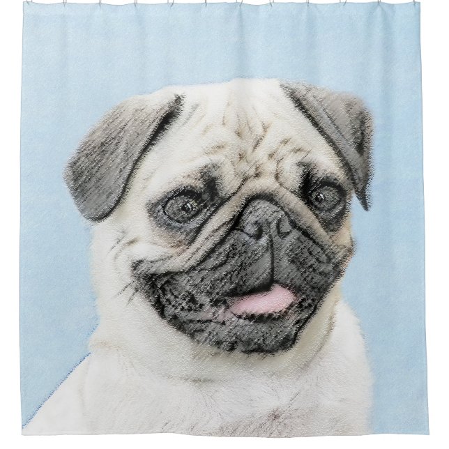 Pug Painting - Cute Original Dog Art Shower Curtain (Front)