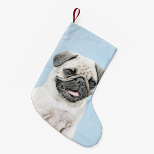 Pug Painting - Cute Original Dog Art Small Christmas Stocking