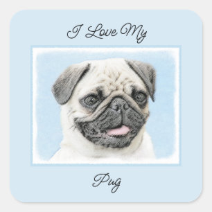 Pug Painting - Cute Original Dog Art Square Sticke Sticker