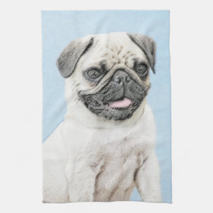Pug Painting - Cute Original Dog Art Tea Towel