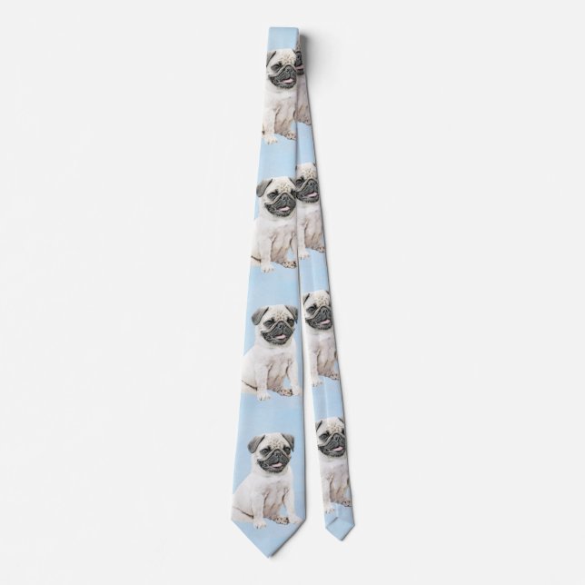 Pug Painting - Cute Original Dog Art Tie (Front)