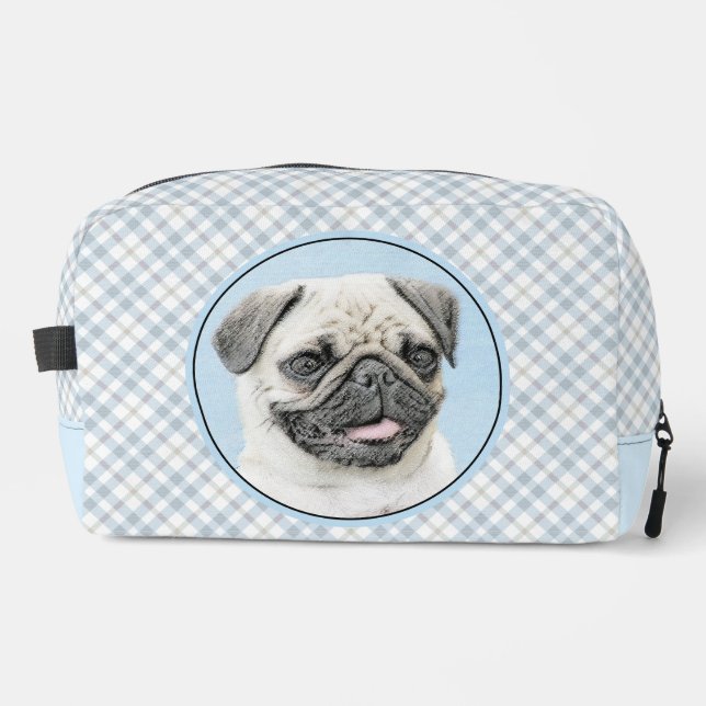 Pug Painting Fawn Silver Cute Original Pet Dog Art Dopp Kit (Front)