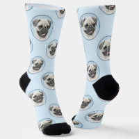 Pug Painting Fawn Silver Cute Original Pet Dog Art