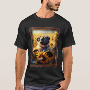 Pug Painting Sunflower Flower Mum Women Floral  2 T-Shirt