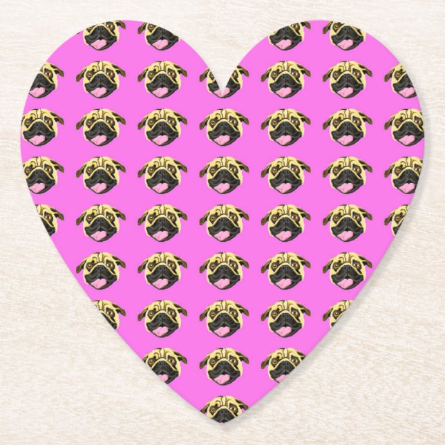 Pug Paper Coasters Shocking Pink (Front)