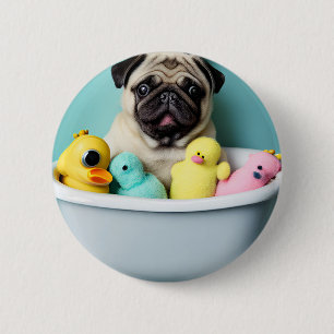 Pug Paradise: A Bathing Beauty in the Tub 6 Cm Round Badge