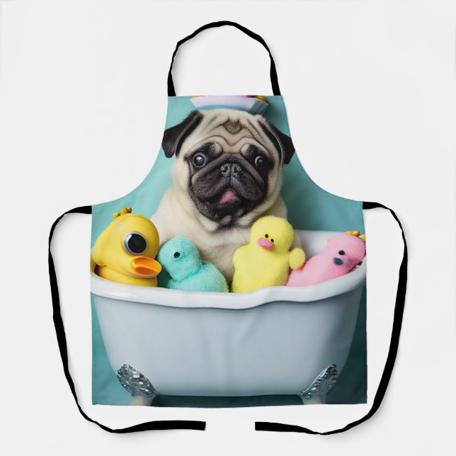 Pug Paradise: A Bathing Beauty in the Tub Apron (Front)