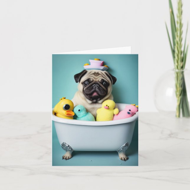 Pug Paradise: A Bathing Beauty in the Tub Card (Front)