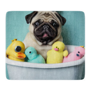 Pug Paradise: A Bathing Beauty in the Tub Cutting Board