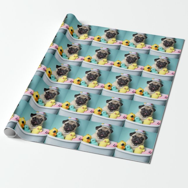 Pug Paradise: A Bathing Beauty in the Tub Wrapping Paper (Unrolled)