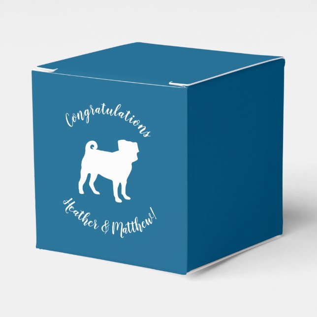 Pug Party Blue Theme Celebration Favour Box (Front Side)