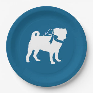 Pug Party Blue Theme Celebration Paper Plate