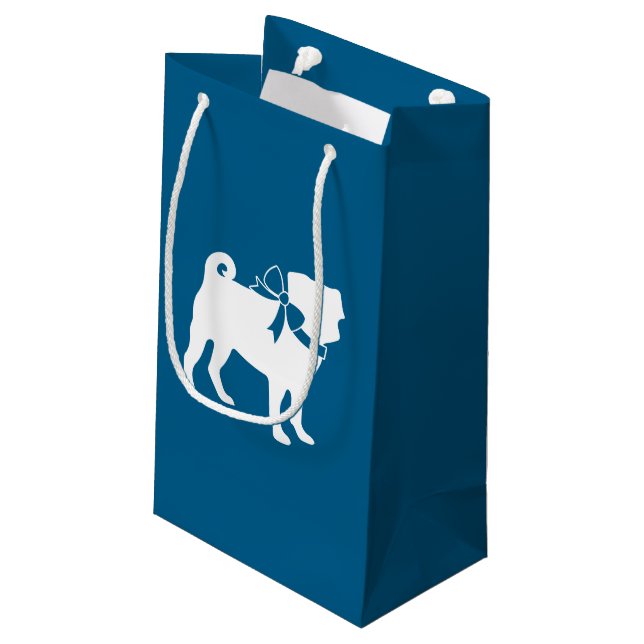 Pug Party Blue Theme Celebration Small Gift Bag (Back Angled)