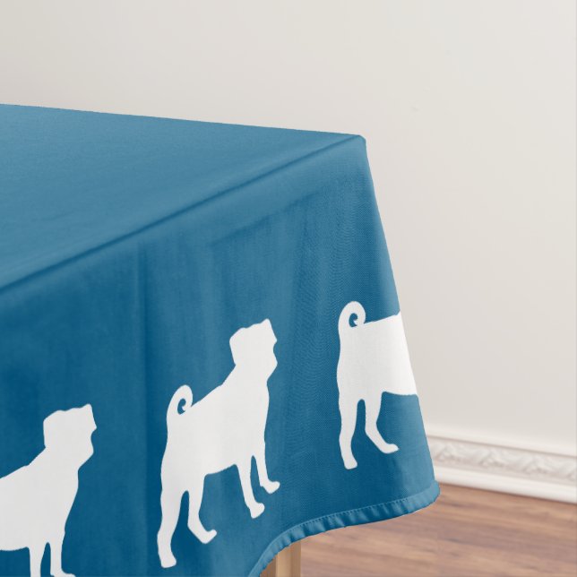 Pug Party Blue Theme Celebration Tablecloth (In Situ)