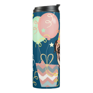 Pug Party Celebration Balloons Dog Photo Confetti Thermal Tumbler