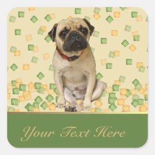 Pug Party in Hand Painted Earth Tones Square Sticker