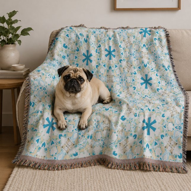 Pug Pattern blanket blue ochre  (Creator Uploaded)