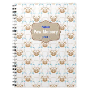 Pug Pattern brown blue Spiral Notebook