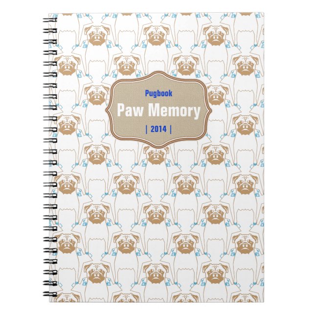 Pug Pattern brown blue Spiral Notebook (Front)