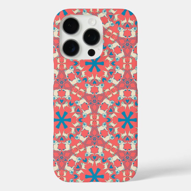 Pug pattern Modern coral red  Case-Mate iPhone Case (Back)