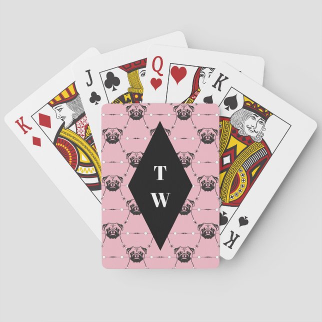 Pug Pattern monogrammed Playing Cards (Back)