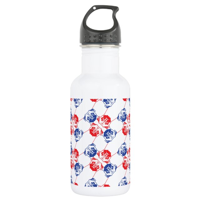 Pug Pattern red blu 532 Ml Water Bottle (Front)
