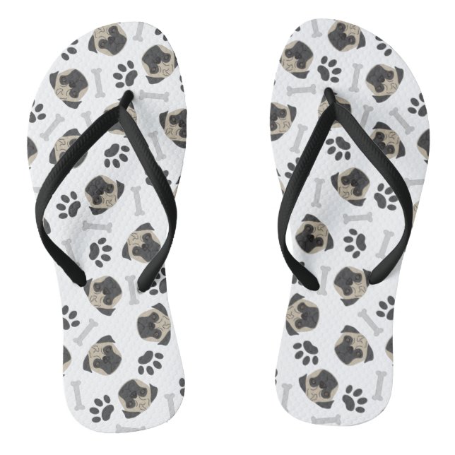 Pug, paw and bones pattern jandals (Footbed)