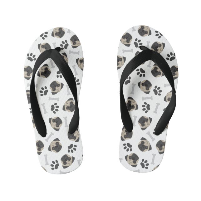 Pug, paw and bones pattern kid's jandals (Footbed)