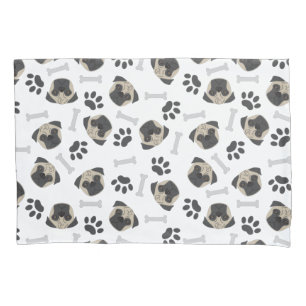 Pug, paw and bones pattern pillowcase