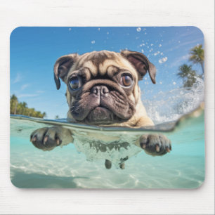 Pug Pet Dog Animal Fun Playing Water Out Mouse Pad