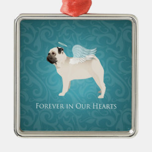 Pug Pet Memorial - Pug Angel Metal Tree Decoration