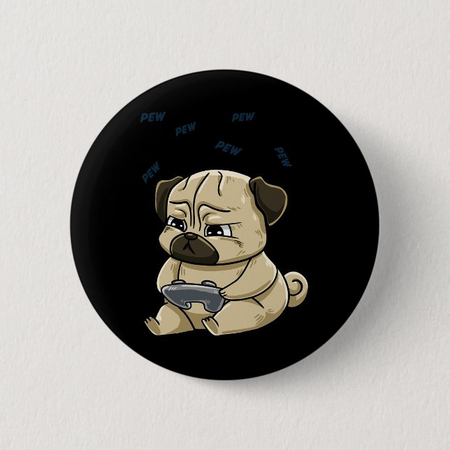 Pug Pew Gamepad Cute Hob  6 Cm Round Badge (Front)