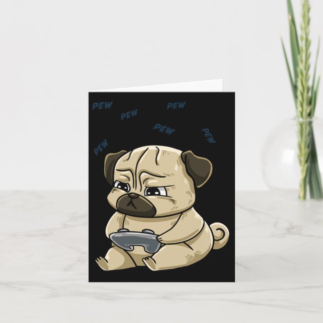 Pug Pew Gamepad Cute Hob  Card (Front)