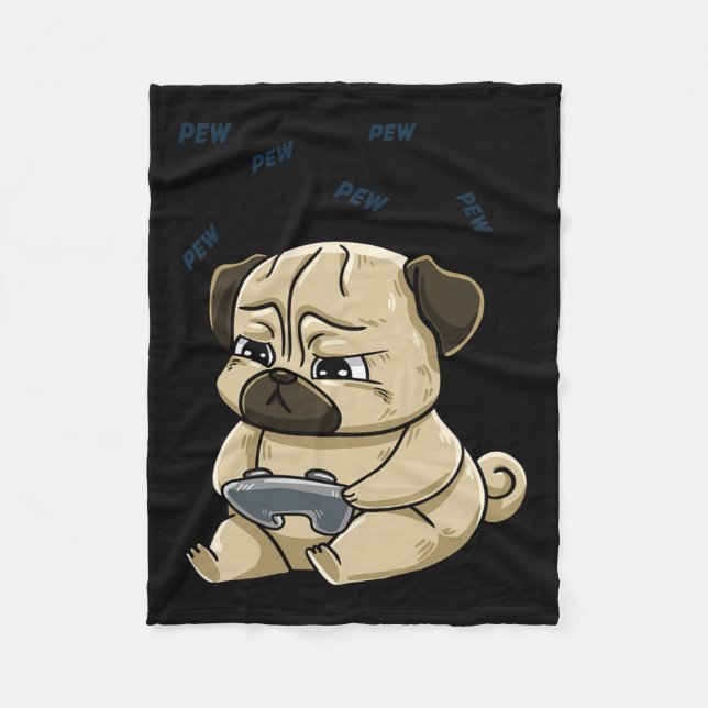 Pug Pew Gamepad Cute Hob  Fleece Blanket (Front)