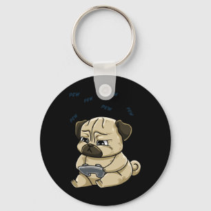 Pug Pew Gamepad Cute Hob Key Ring
