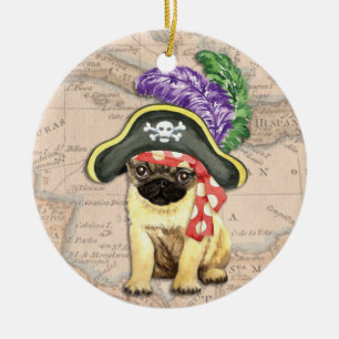Pug Pirate Ceramic Tree Decoration