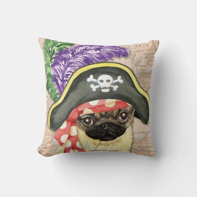 Pug Pirate Cushion (Front)