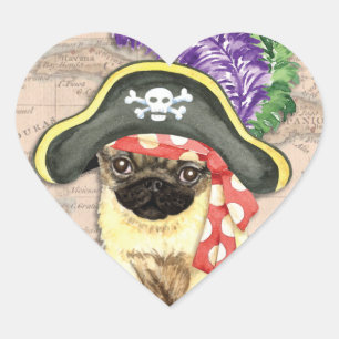 Pug Pirate Heart Sticker