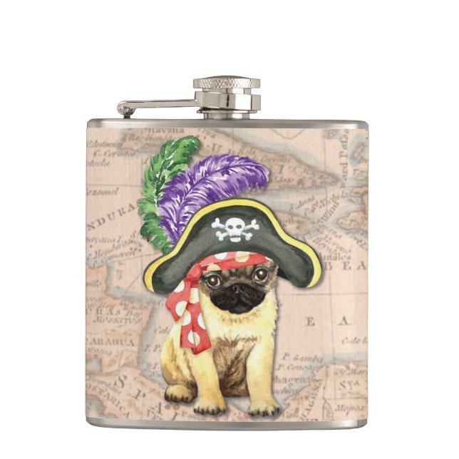 Pug Pirate Hip Flask (Front)