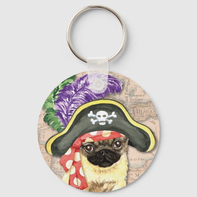 Pug Pirate Key Ring (Front)