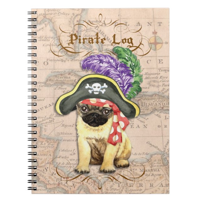 Pug Pirate Spiral Notebook (Front)