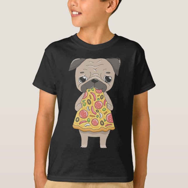 Pug Pizza - Cute Pug Dog Eating Pizza Slice T-Shirt (Front)
