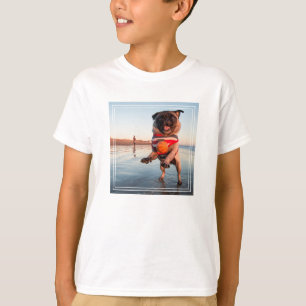 Pug Playing Ball on Beach T-Shirt